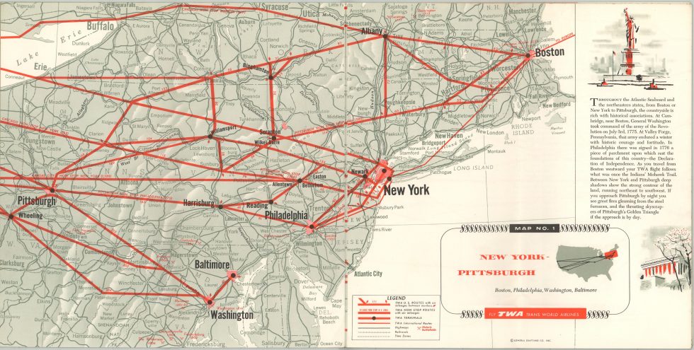 Twa Air Routes In The United States Curtis Wright Maps