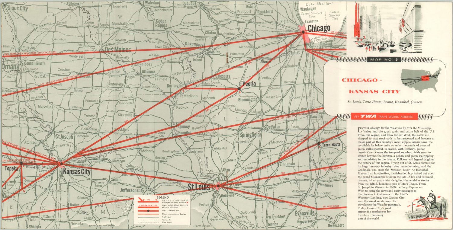 Twa Routes TWA Air Routes in the United States - Curtis Wright Maps