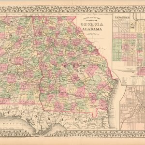 County Map of the States of Georgia and Alabama