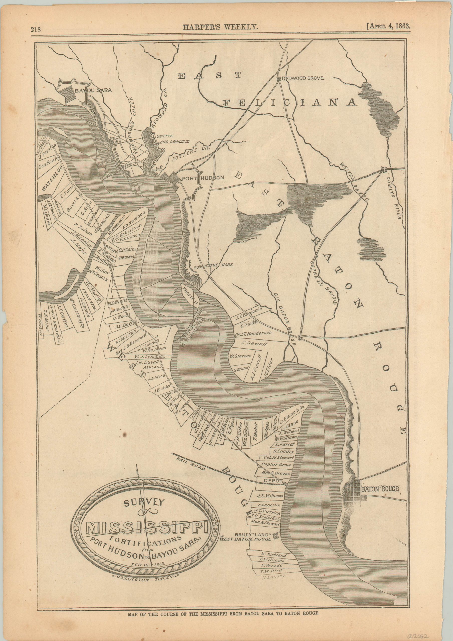 Survey of Mississippi Fortifications from Port Hudson to Bayou Sara