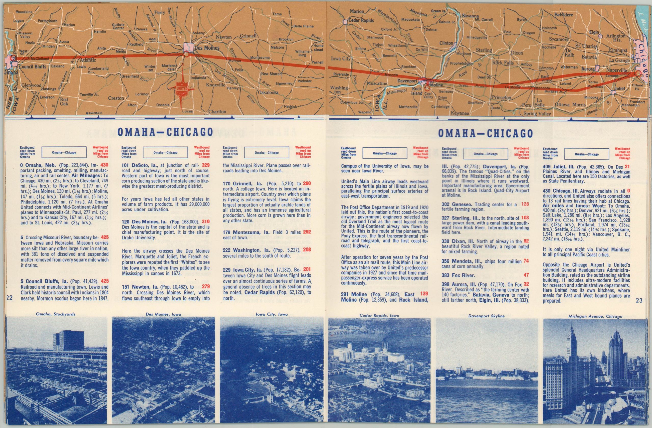 United Air Lines Maps of the Main Line Airway