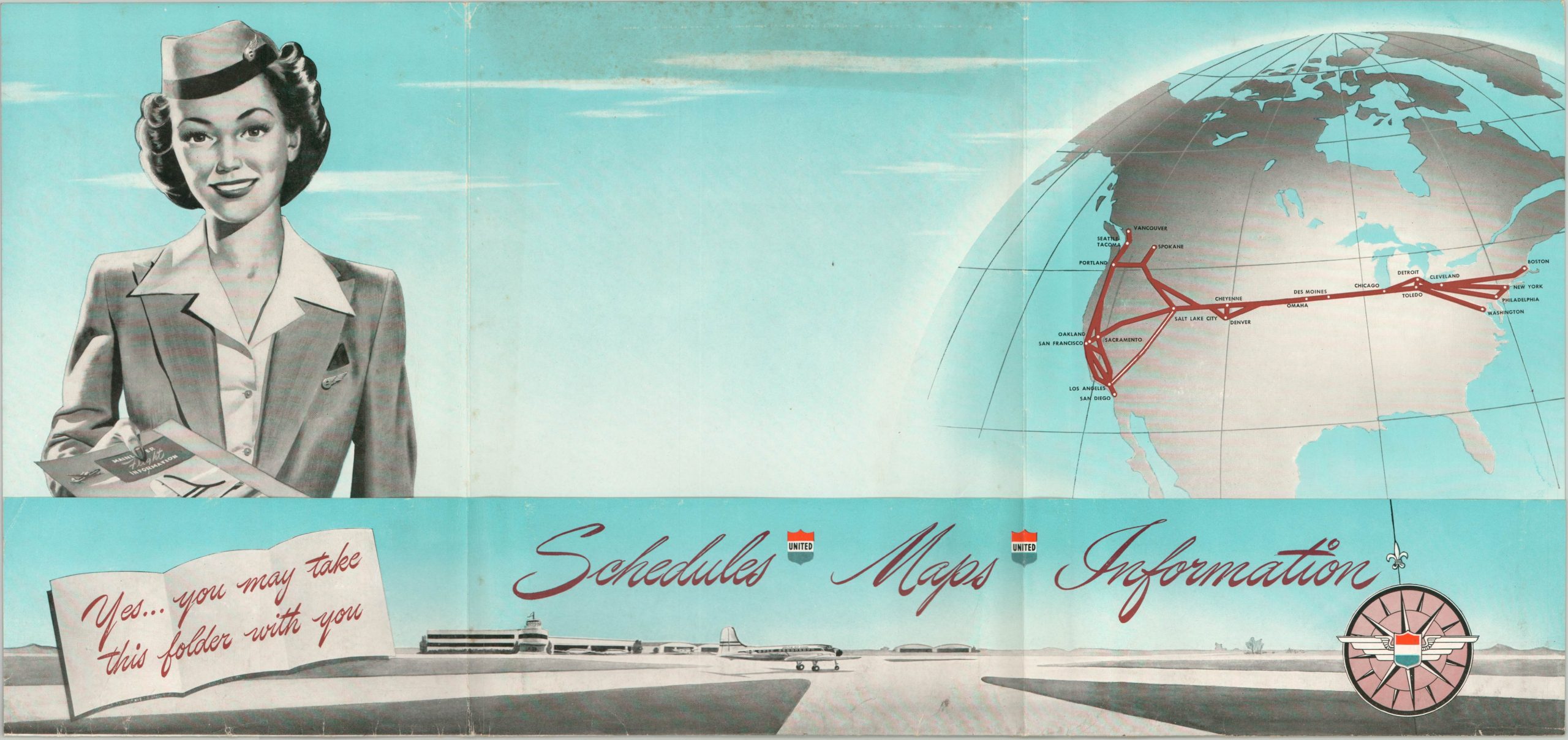 United Air Lines Maps of the Main Line Airway