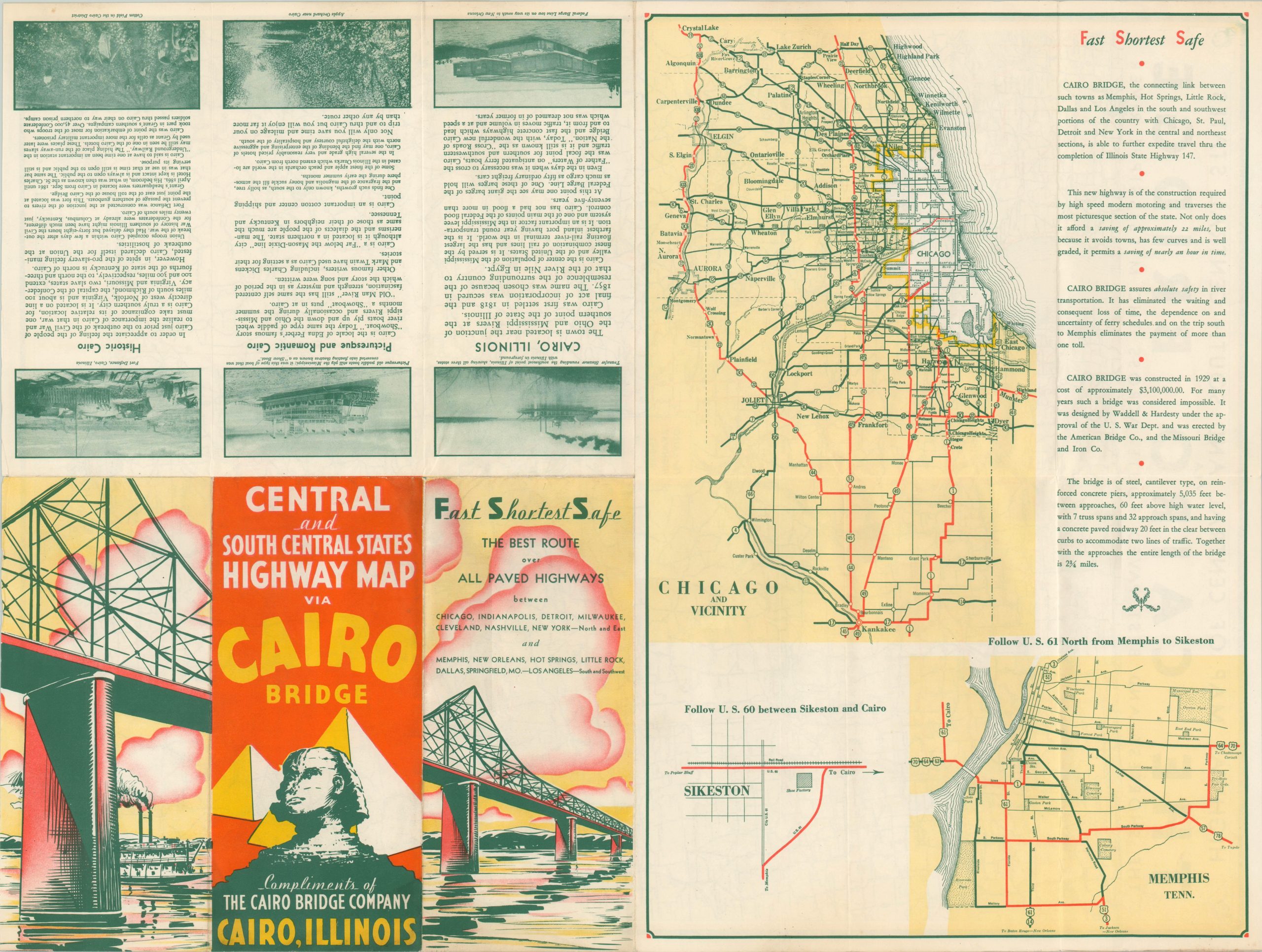 Highway Map of Central and South Central States via the Cairo Bridge