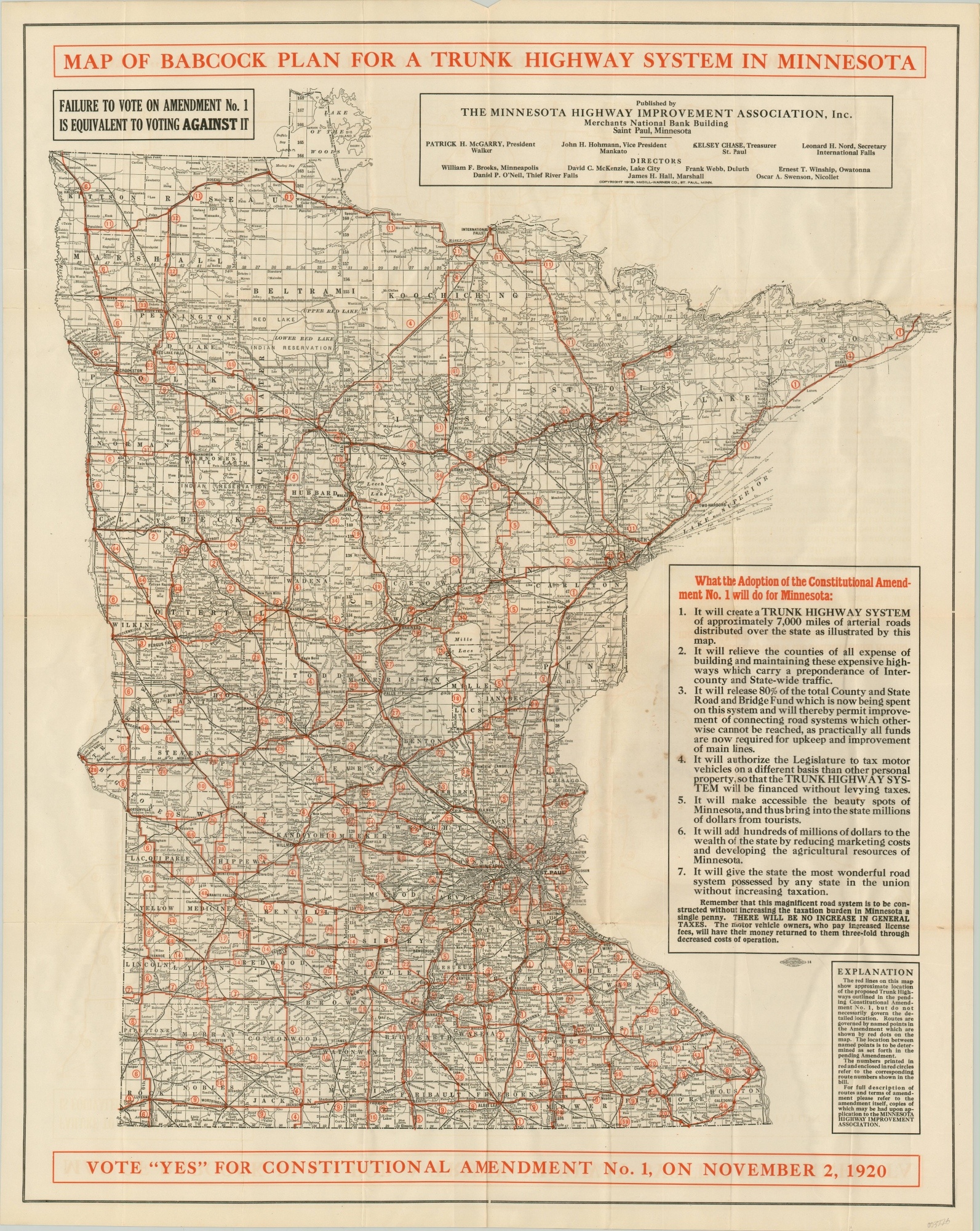 Map of Babcock Plan or a Trunk Highway System in Minnesota