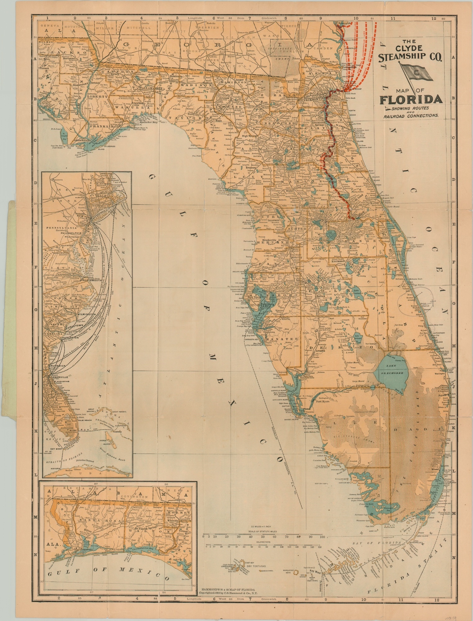The Clyde Steamship Co. Map of Florida