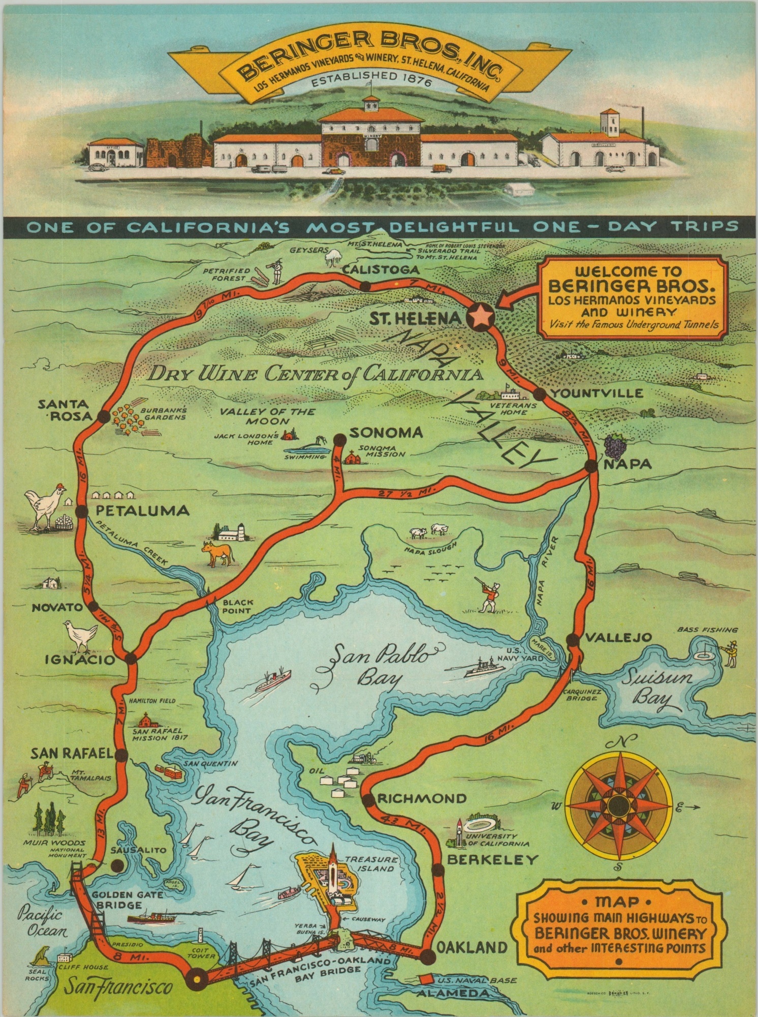 Map Showing Main Highways to Beringer Bros. Winery and other Interesting Points