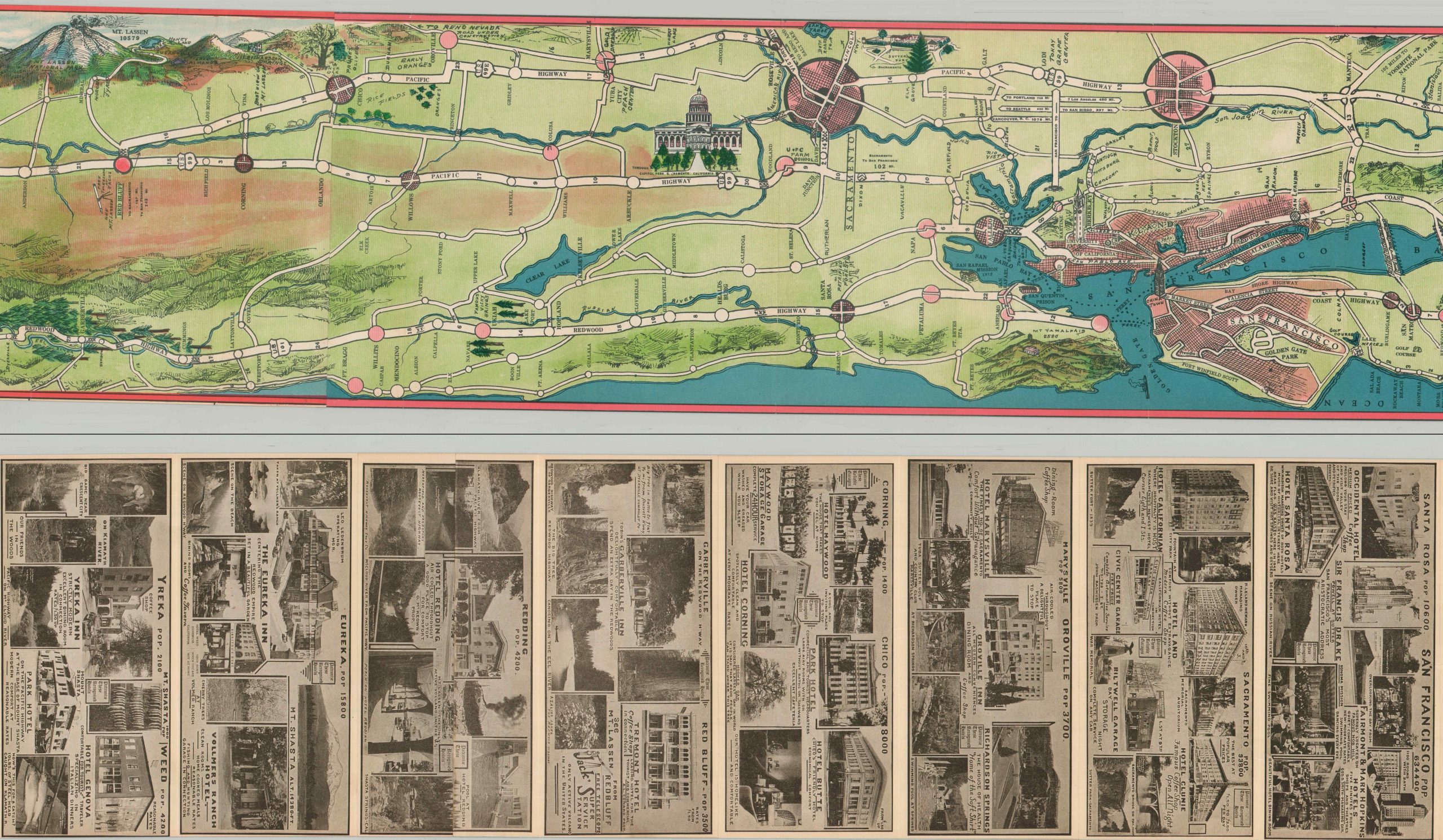 Highway Map from Canada to Mexico Showing Principal Hotels, Inns, Resorts, and Garages. - Image 6