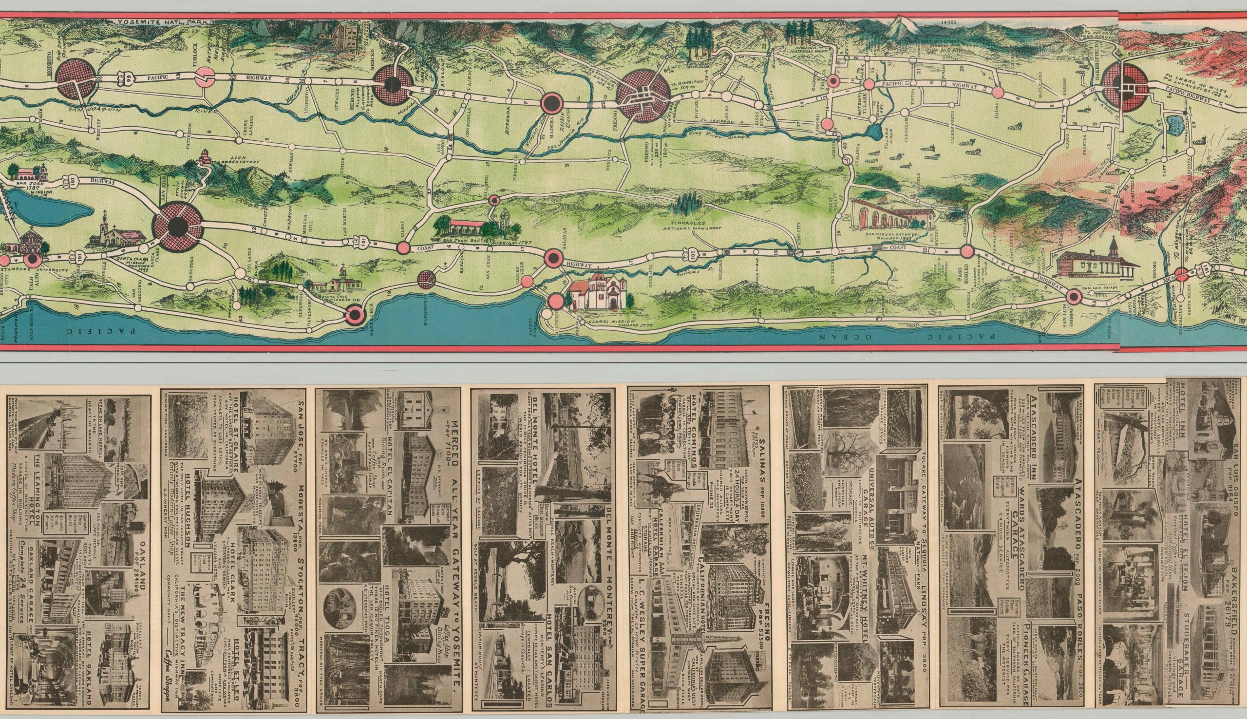 Highway Map from Canada to Mexico Showing Principal Hotels, Inns, Resorts, and Garages. - Image 5