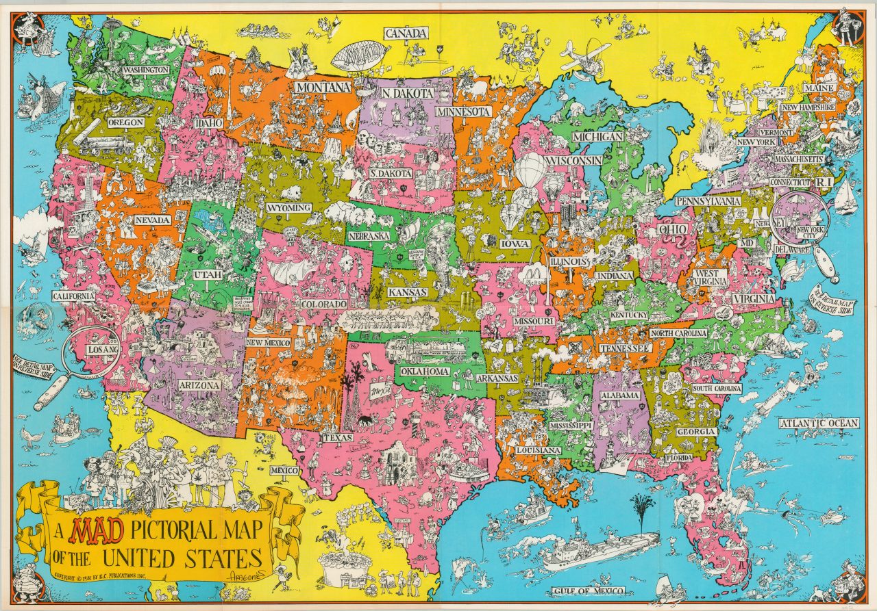 A Mad Pictorial Map of the United States - Curtis Wright Maps