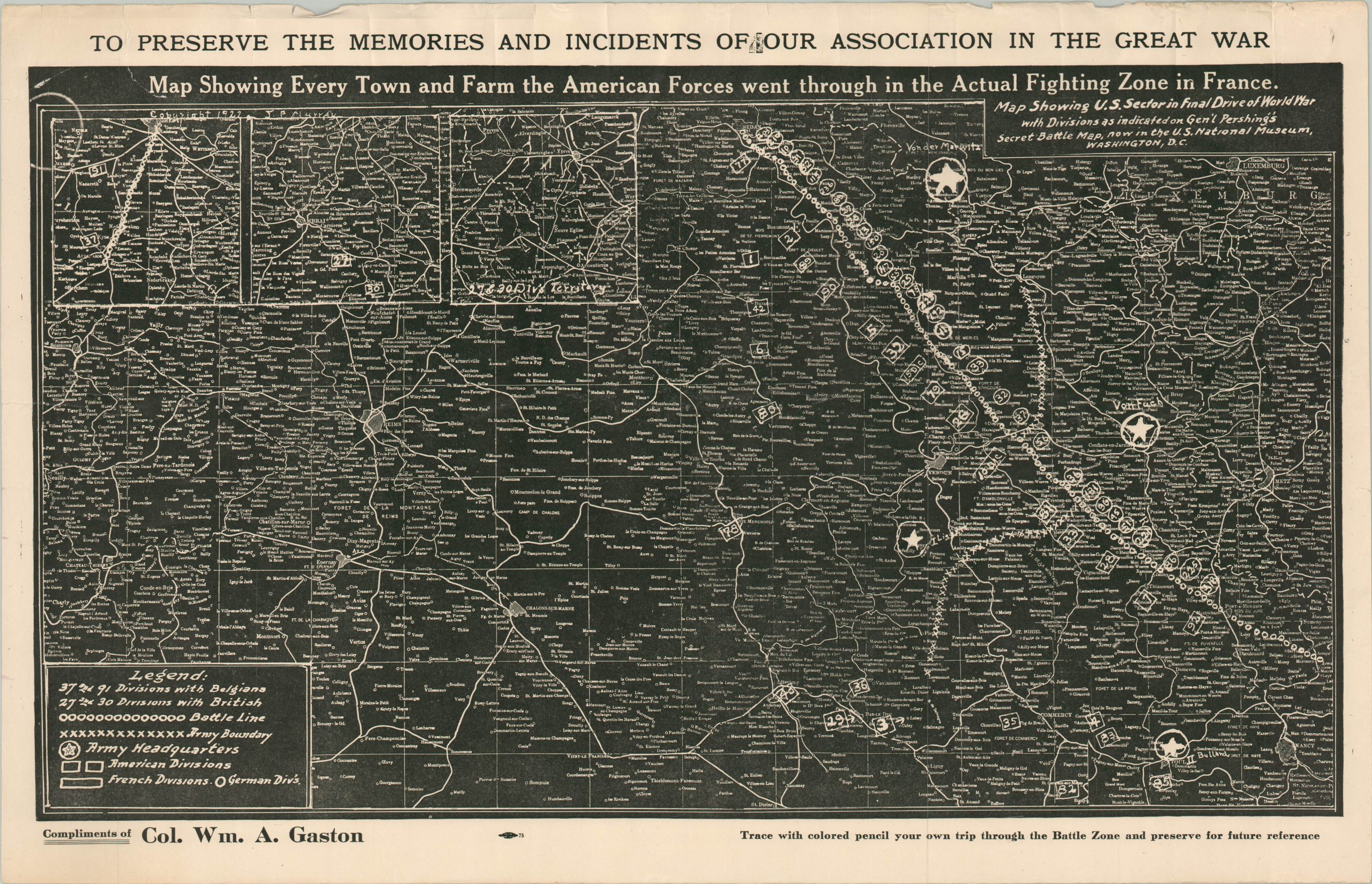 Map Showing Every Town and Farm the American Forces went through in the Actual Fighting Zone in France
