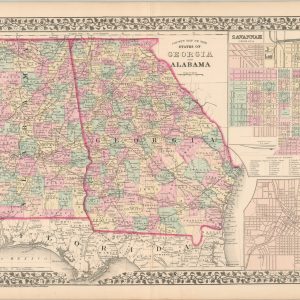 County Map of the States of Georgia and Alabama