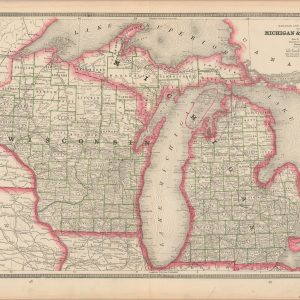 Railroad and County Map of Michigan & Wisconsin