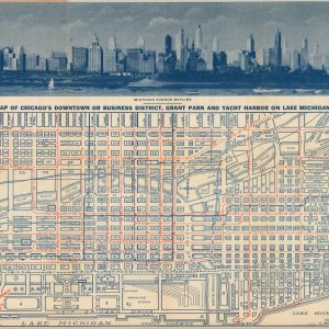 Map of Chicago's Downtown or Business District, Grant Park and Yacht Harbor on Lake Michigan