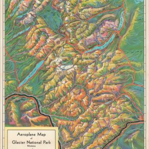 Aeroplane Map of Glacier National Park Montana and Waterton Lakes Park Alberta