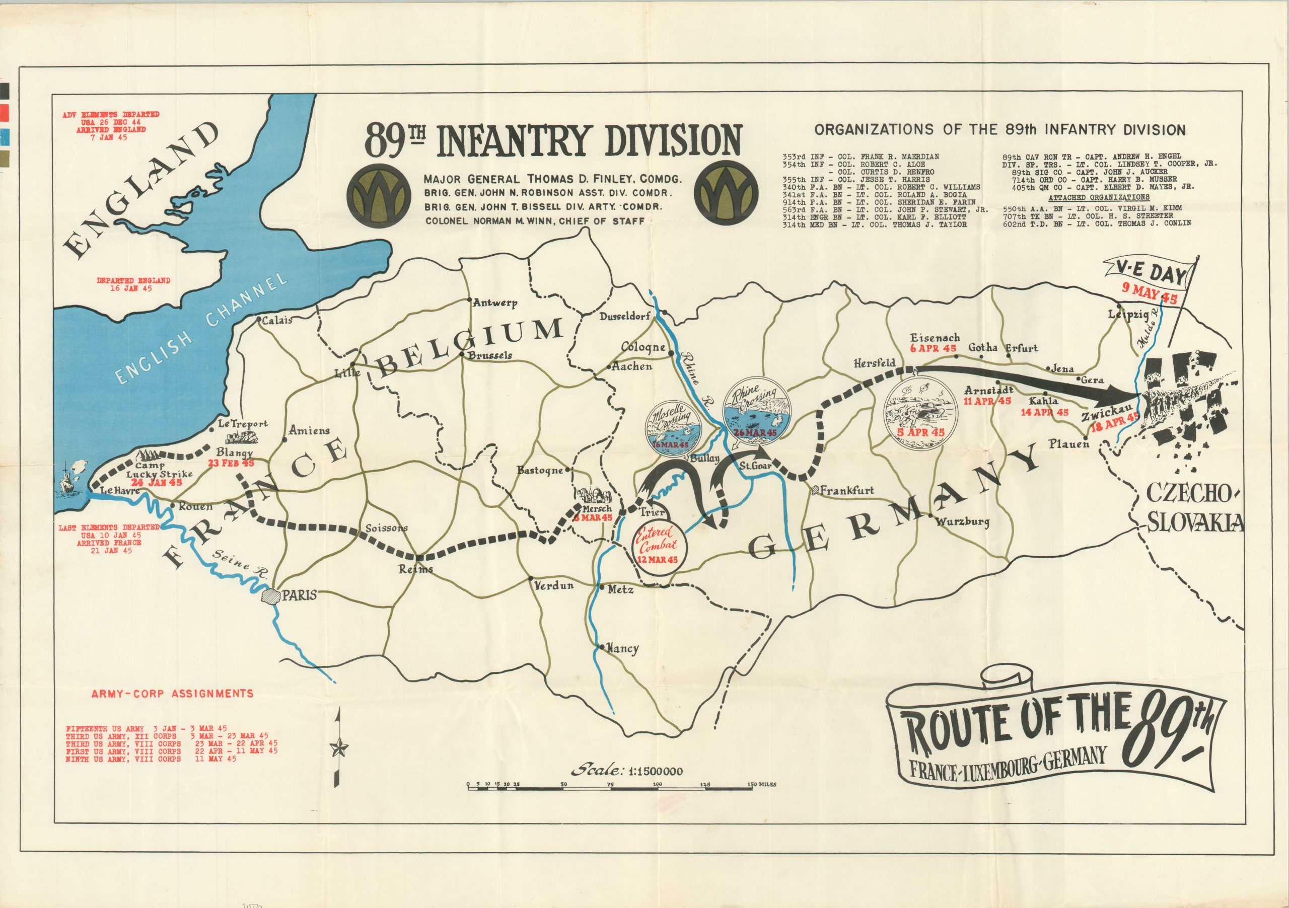 Route of the 89th France - Luxembourg - Germany - Curtis Wright Maps