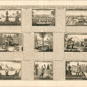 Vue & Description de la Ville de Siam des Pagodes, des Talapoin's ou Religieux de ce pais, des Balons de Roi & De ses Elephans...