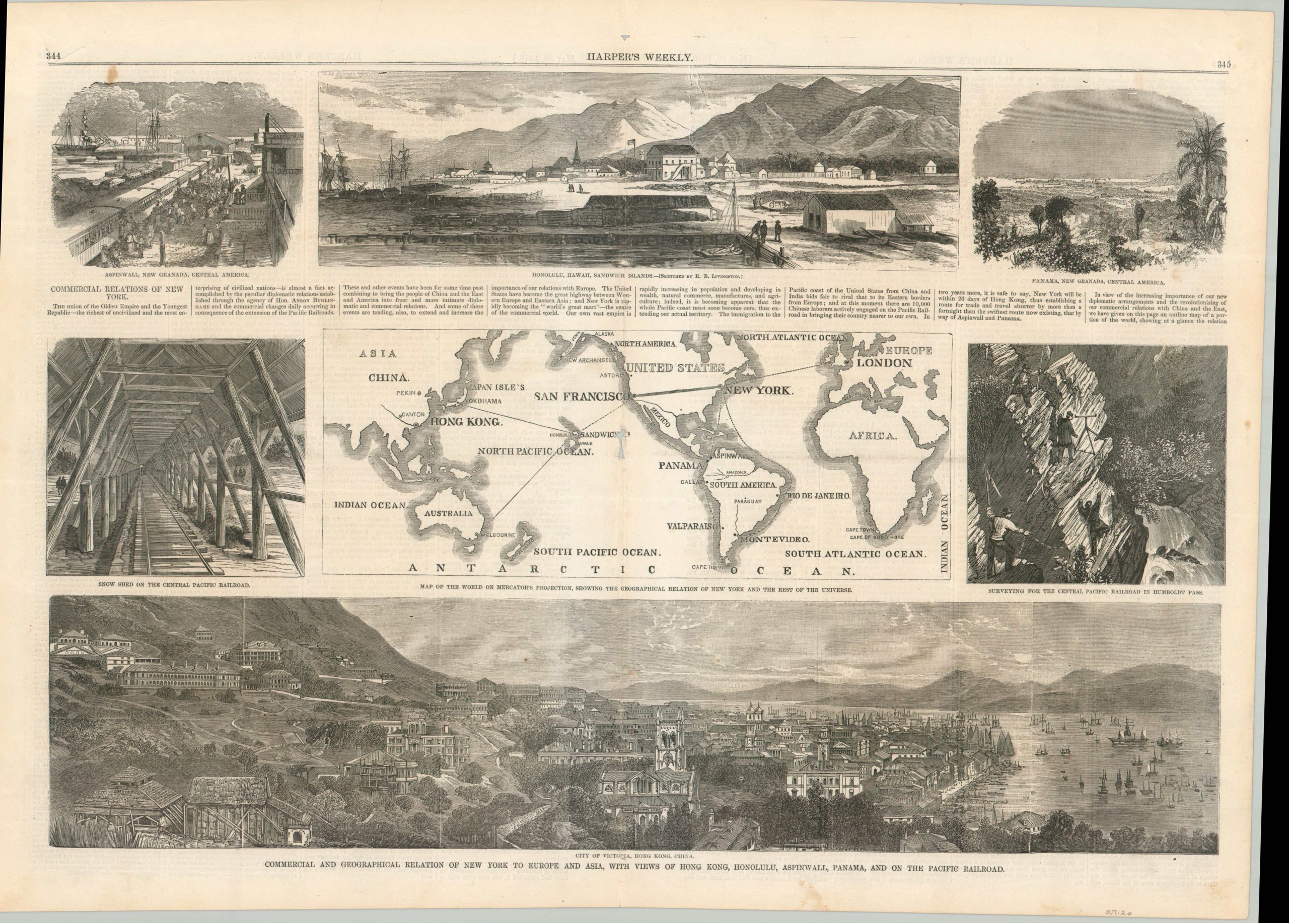 Commercial and Geographical Relation of New York to Europe and Asia, with Views of Hong Kong, Honolulu, Aspinwall, Panama, and on the Pacific Railroad.