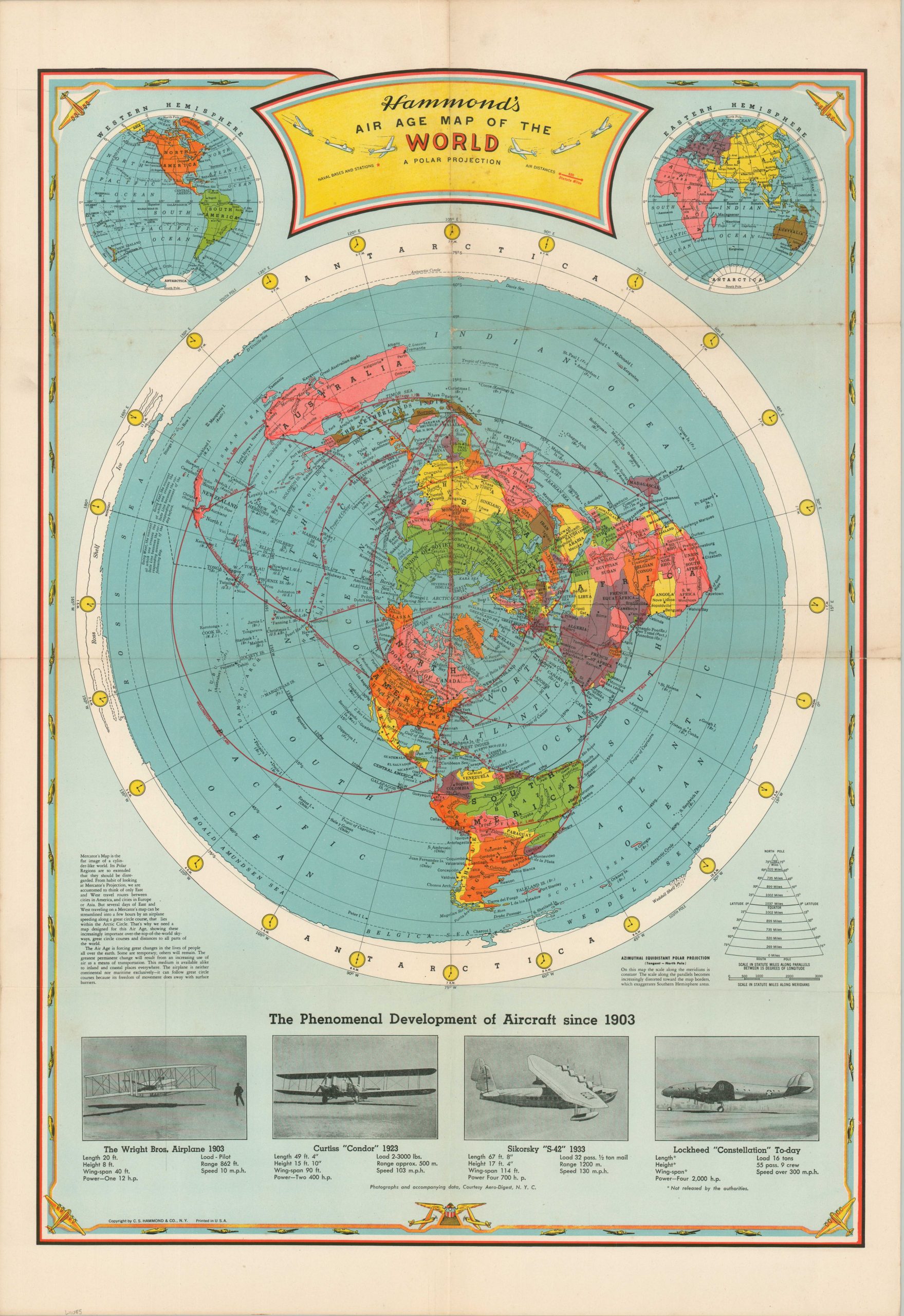Hammond's Air Age Map of the World - Curtis Wright Maps