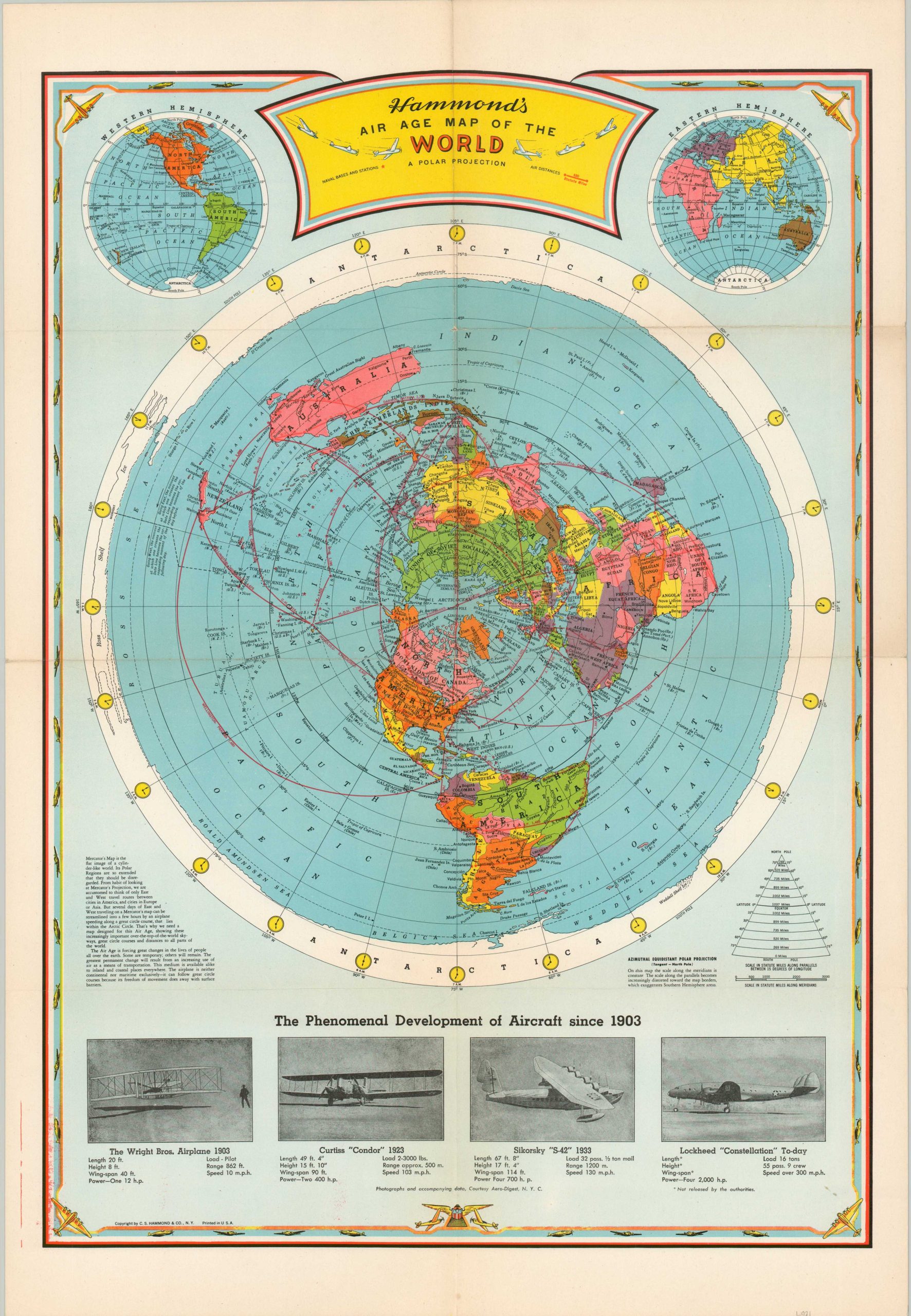 Hammond's Air Age Map of the World - Curtis Wright Maps