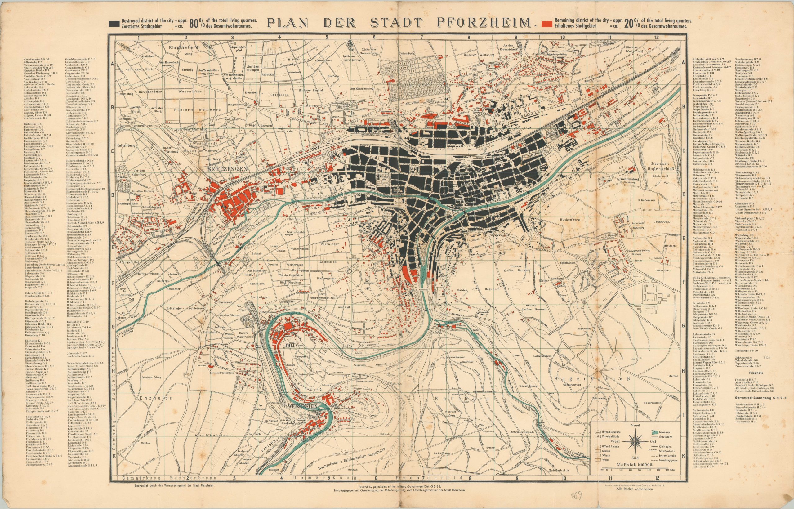 Plan der Stadt Pforzheim