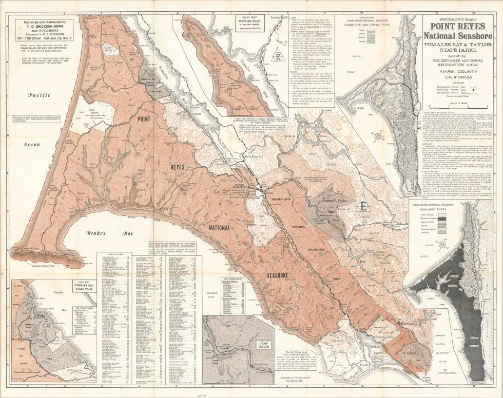 Point Reyes Ranch Map Erickson's Map of Point Reyes National Seashore - Curtis Wright Maps