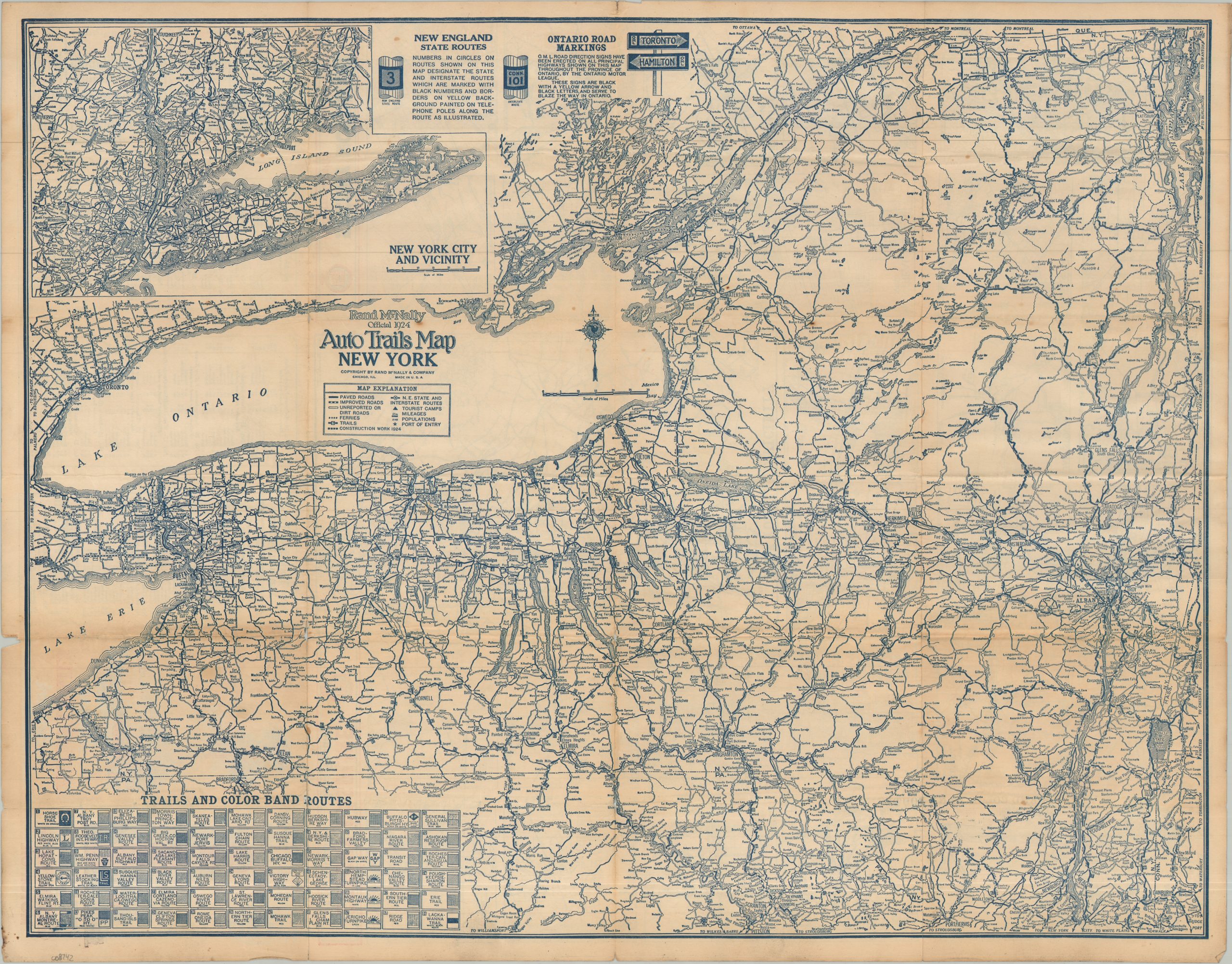 Rand McNally Official 1924 Auto Trails Map New York