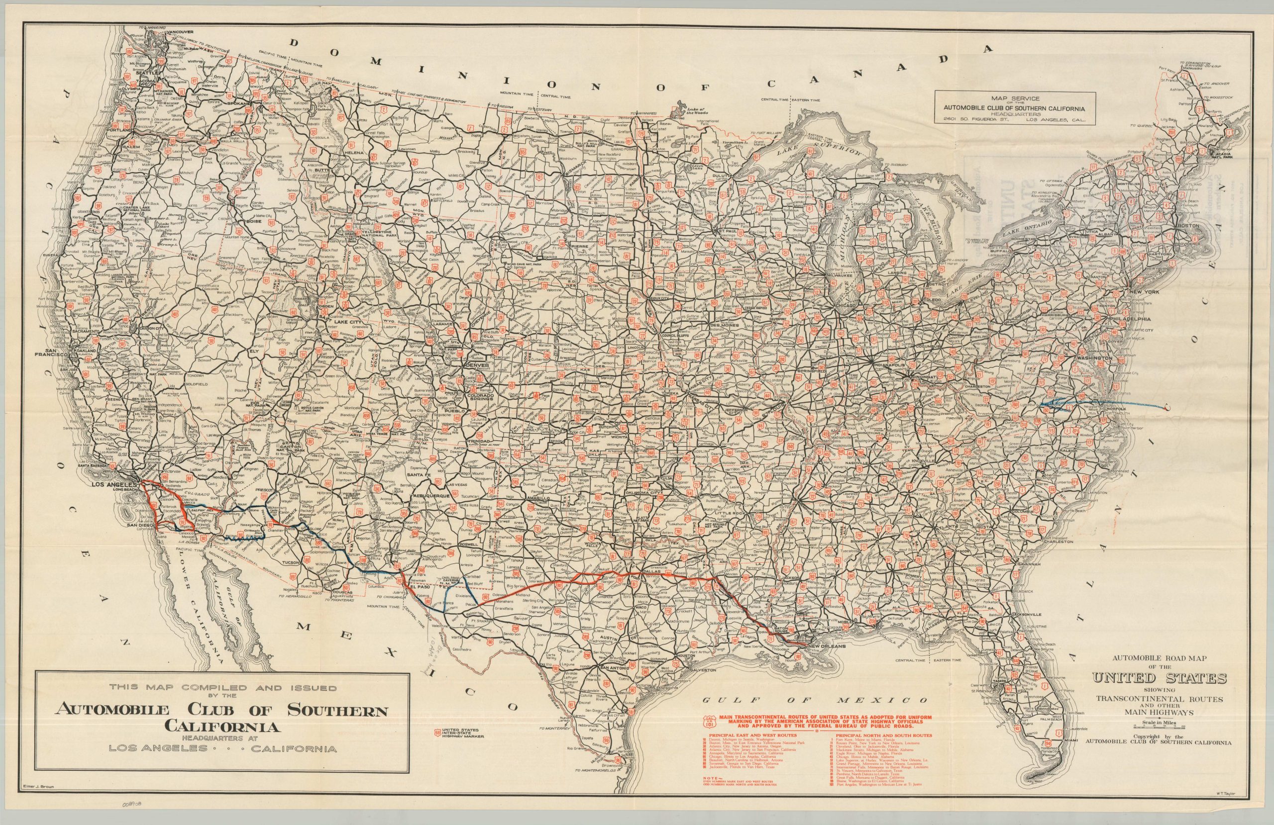 Automobile Road Map of the United States Showing Transcontinental Routes and Other Main Highways