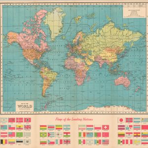 Map of the World with Flags of Leading Nations