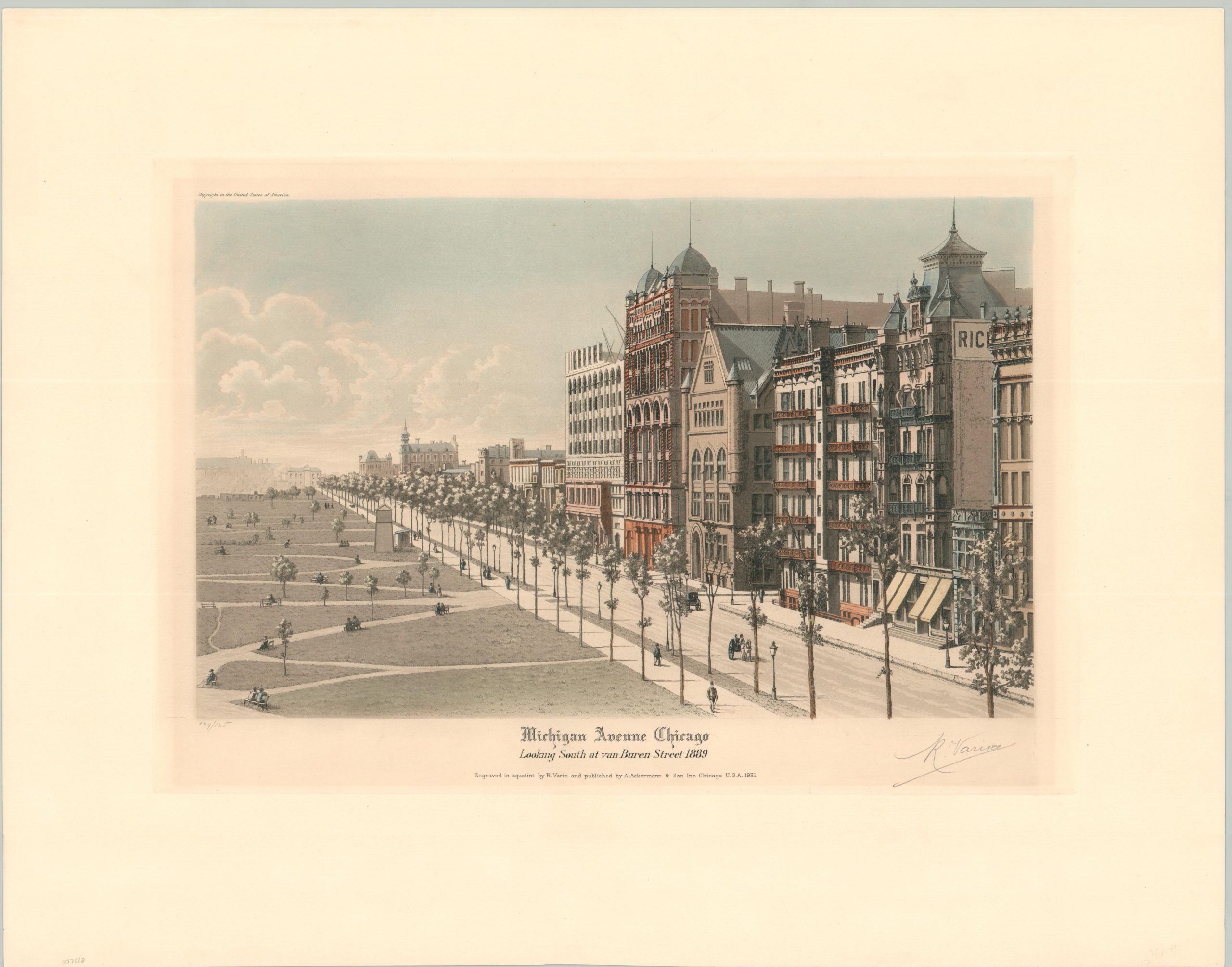 Michigan Avenue Chicago Looking South at van Buren Street 1889