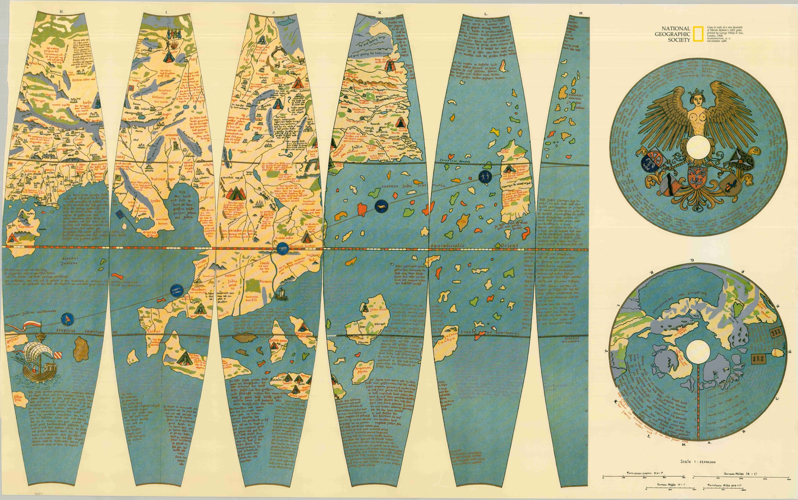 Copy to scale of a rare facsimile of Martin Behaim's 1492 Globe