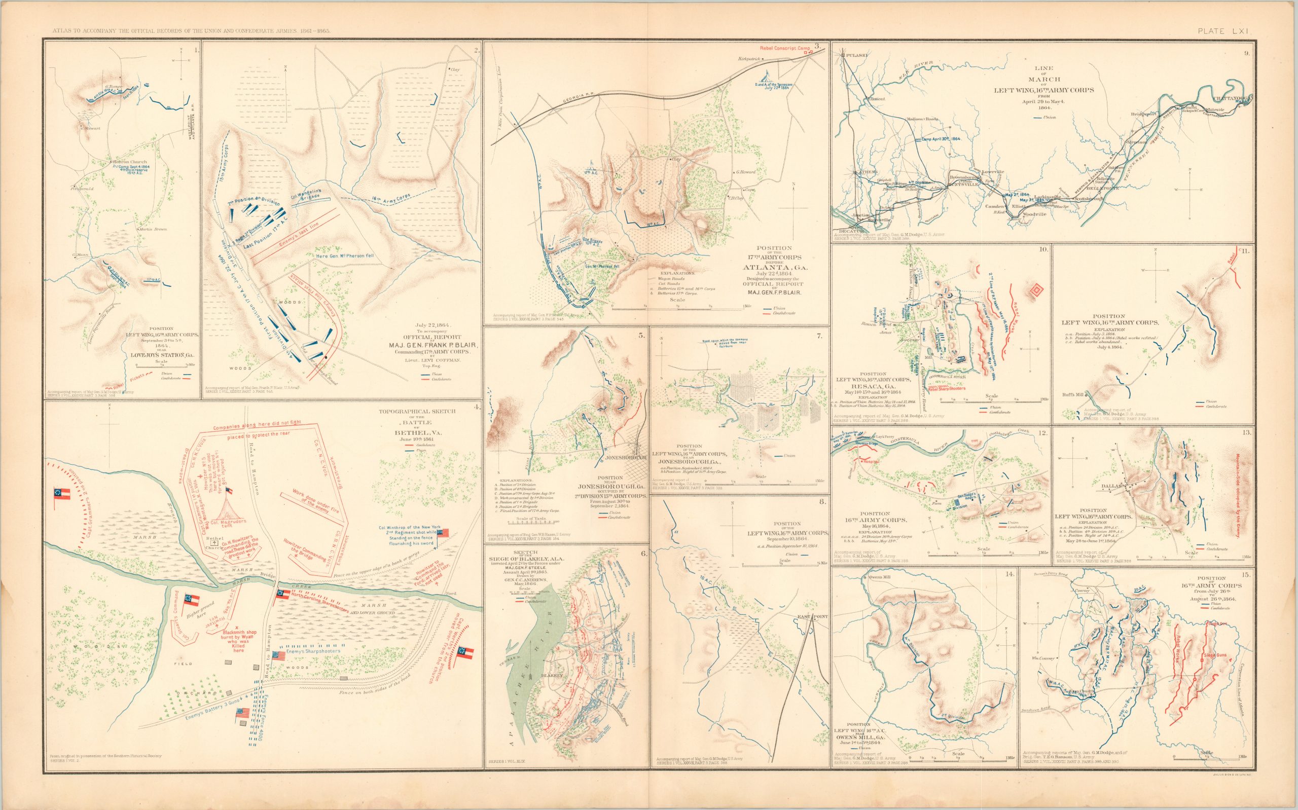 Topographical Sketch of the Battle of Bethel, Va.; Sketch of the Siege of Blakely, Ala.; Position of the 16th Army Corps; Position of the 17th Corps before Atlanta, Ga.