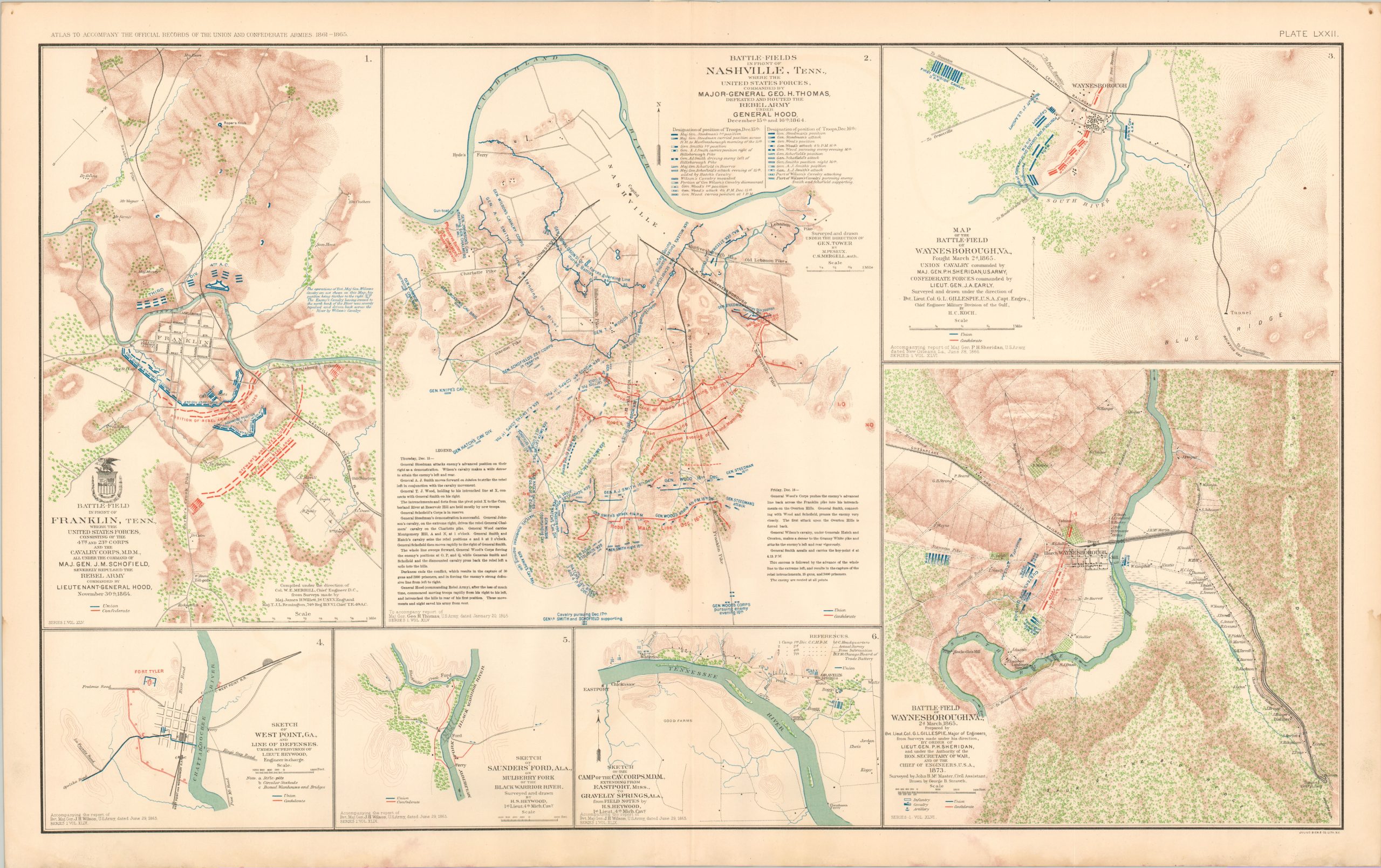Battle-Field in Front of Franklin, Tenn.; Battle-Fields in Front of Nashville, Tenn.; Map of the Battle-Field of Waynesborough, Va.