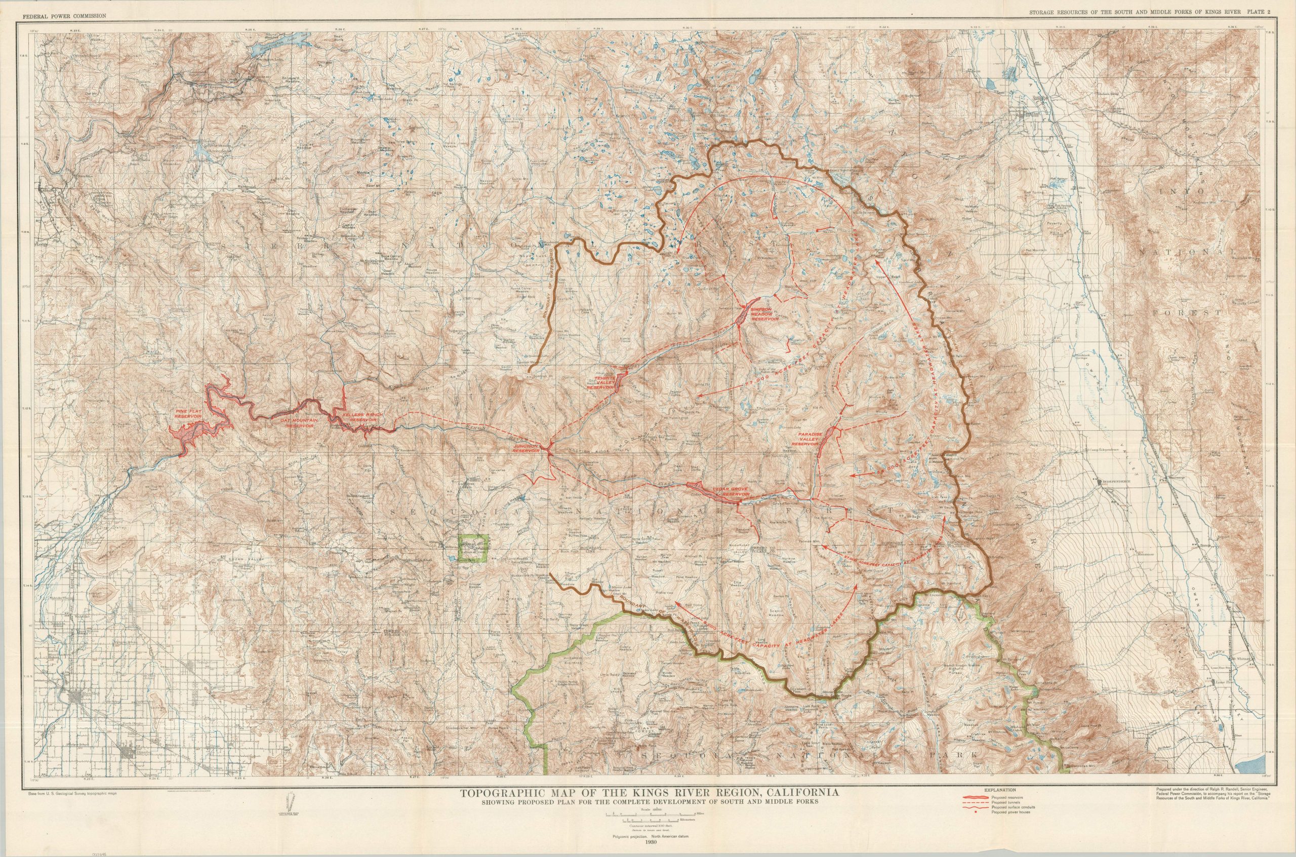Topographic Map of the Kings River Region, California Showing Proposed Plan for the Complete Development of South and Middle Forks