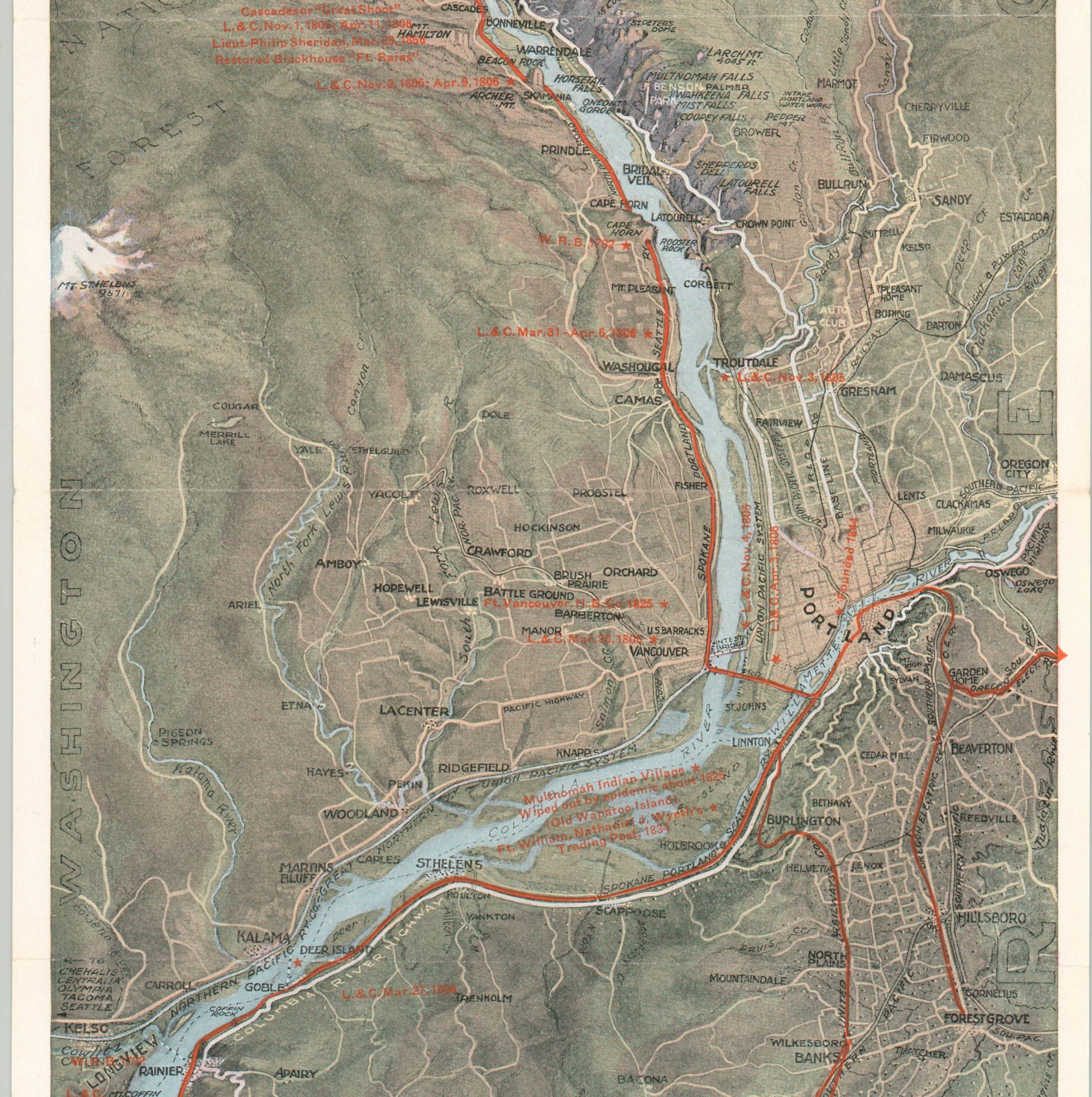 Spokane, Portland, and Seattle Railway Company Air View of the Columbia River Scenic Route