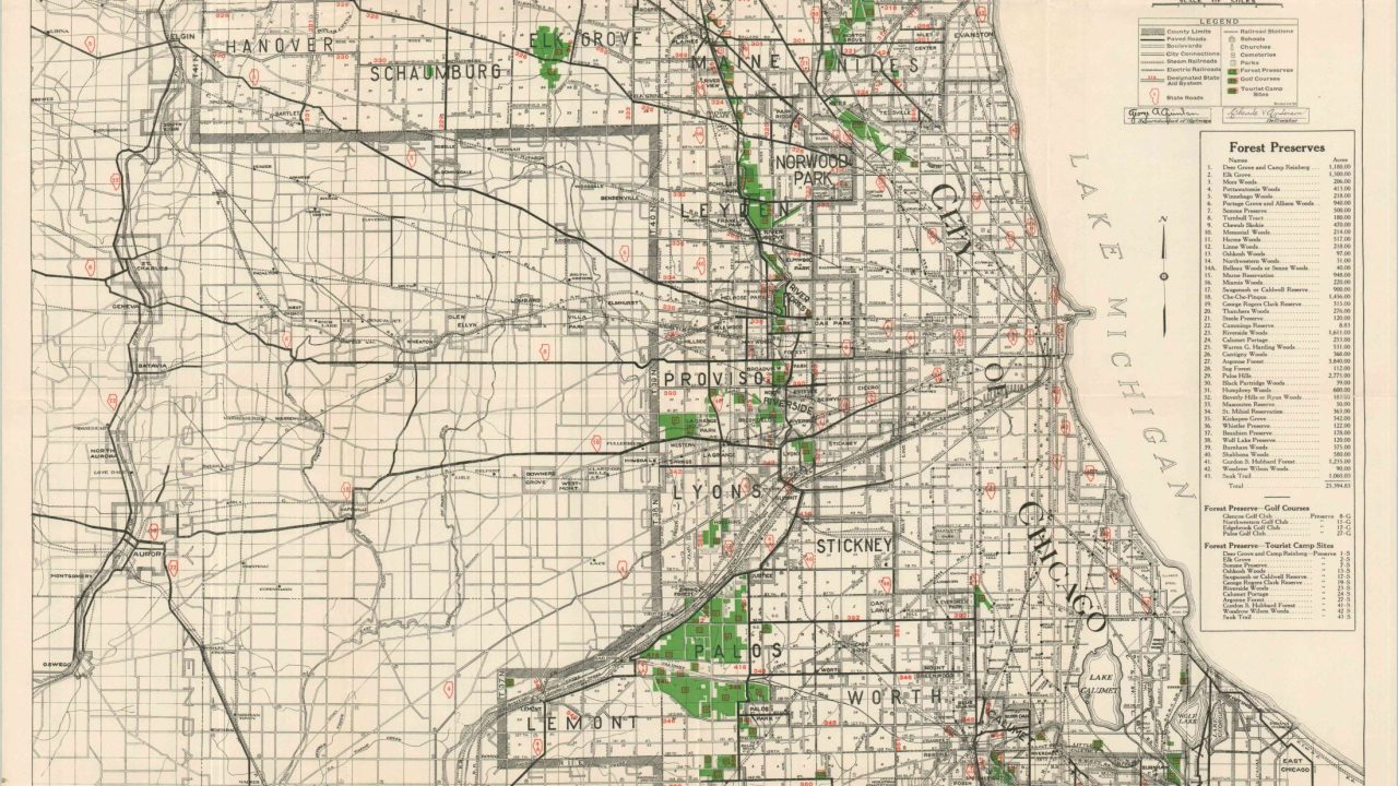 Map of Cook County Illinois Showing Highways and Forest Preserves ...