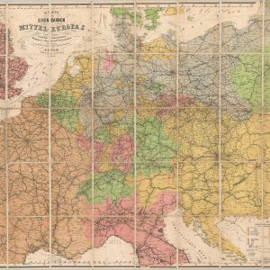 Karte de Eisenbahnen Mittel-Europa's mit Angabe samlicher Bahnstationen, Hauptpost, Dampfschiff, Verbindungen..
