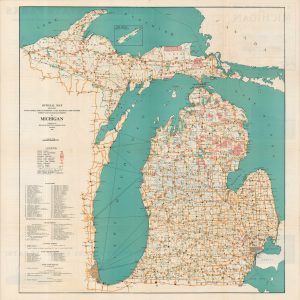 Official Map Showing State Parks, Fish Hatcheries, Game Reserves, Fire Towers, Forests and National Forests in Michigan