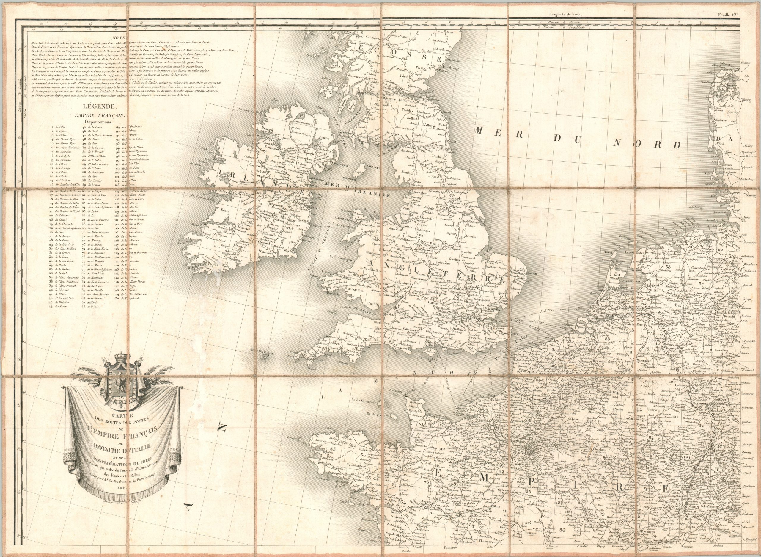 Carte des Routes de Postes de l'Empire Francais du Royaume d'Italie et da la Confederation du Rhin - Image 2