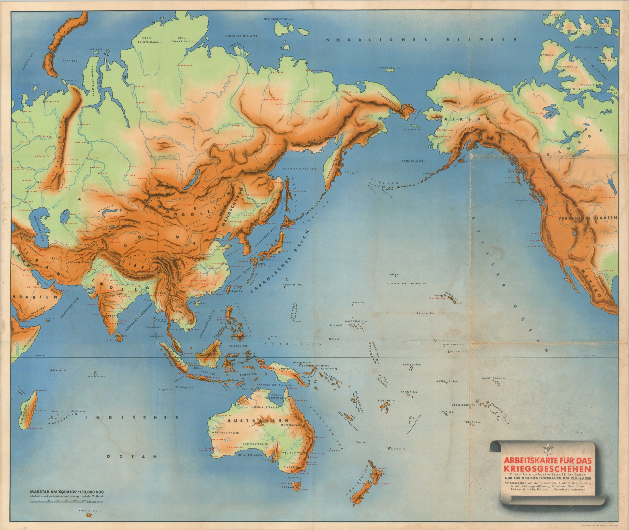 Arbeitskarte Fur das Kriegsgeschehen 2. Teil: Asien, - Australien, -Stiller Ozean