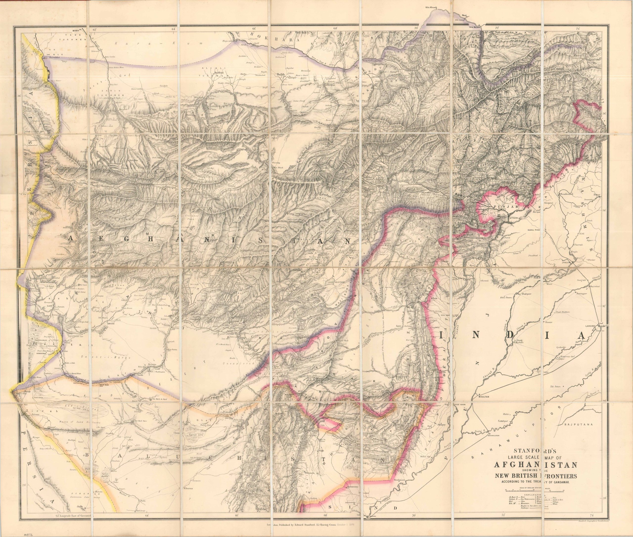Stanford's Large Scale Map of Afghanistan Showing the New British Frontiers According to the Treaty of Gandamak