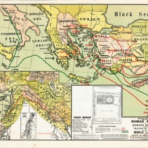 Roman Empire in Europe and Asia Showing the Travels of St. Paul Map of Bible Lands from Egypt to Persian Gulf
