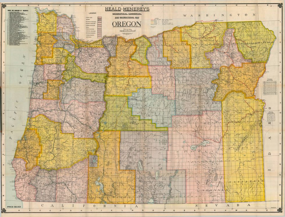 Map Oregon Overhead Heald Menerey's Geographical Commercial and Recreational Map of Oregon ...