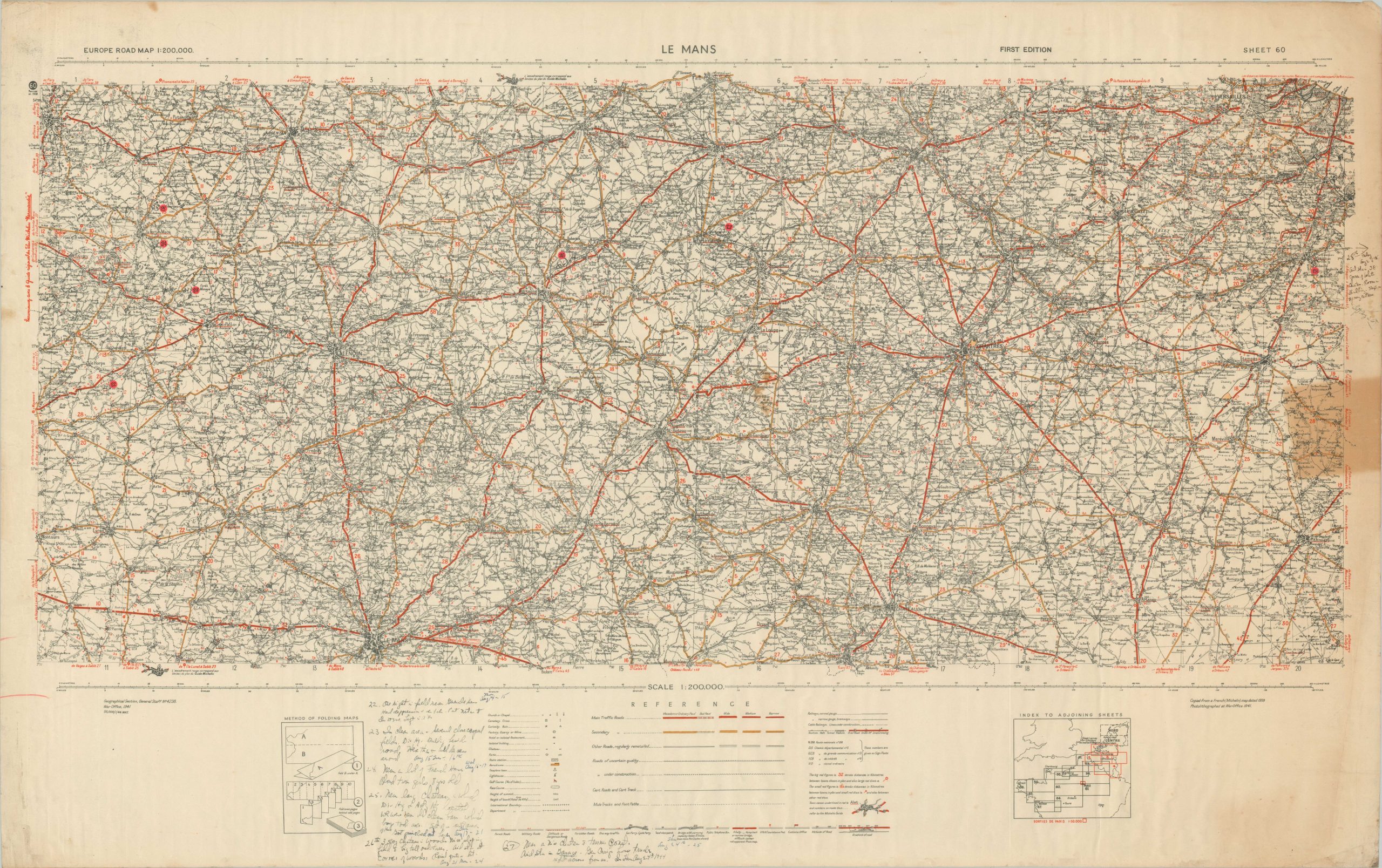 DRAFT - Hand Written Accounts of WWII travels on a set of 1940s European Road Maps