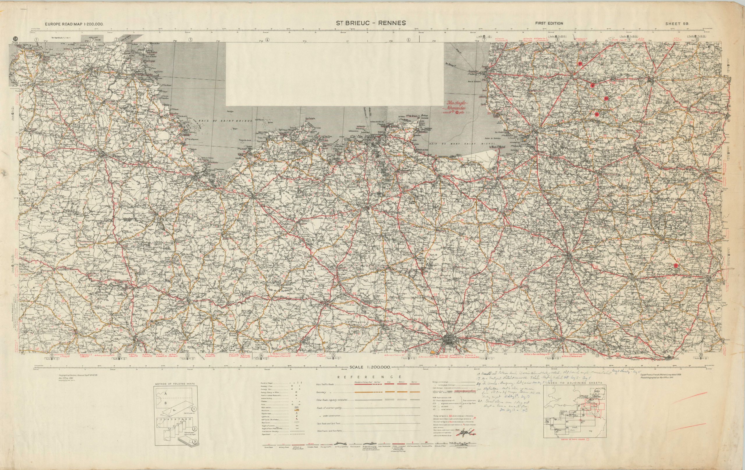 DRAFT - Hand Written Accounts of WWII travels on a set of 1940s European Road Maps
