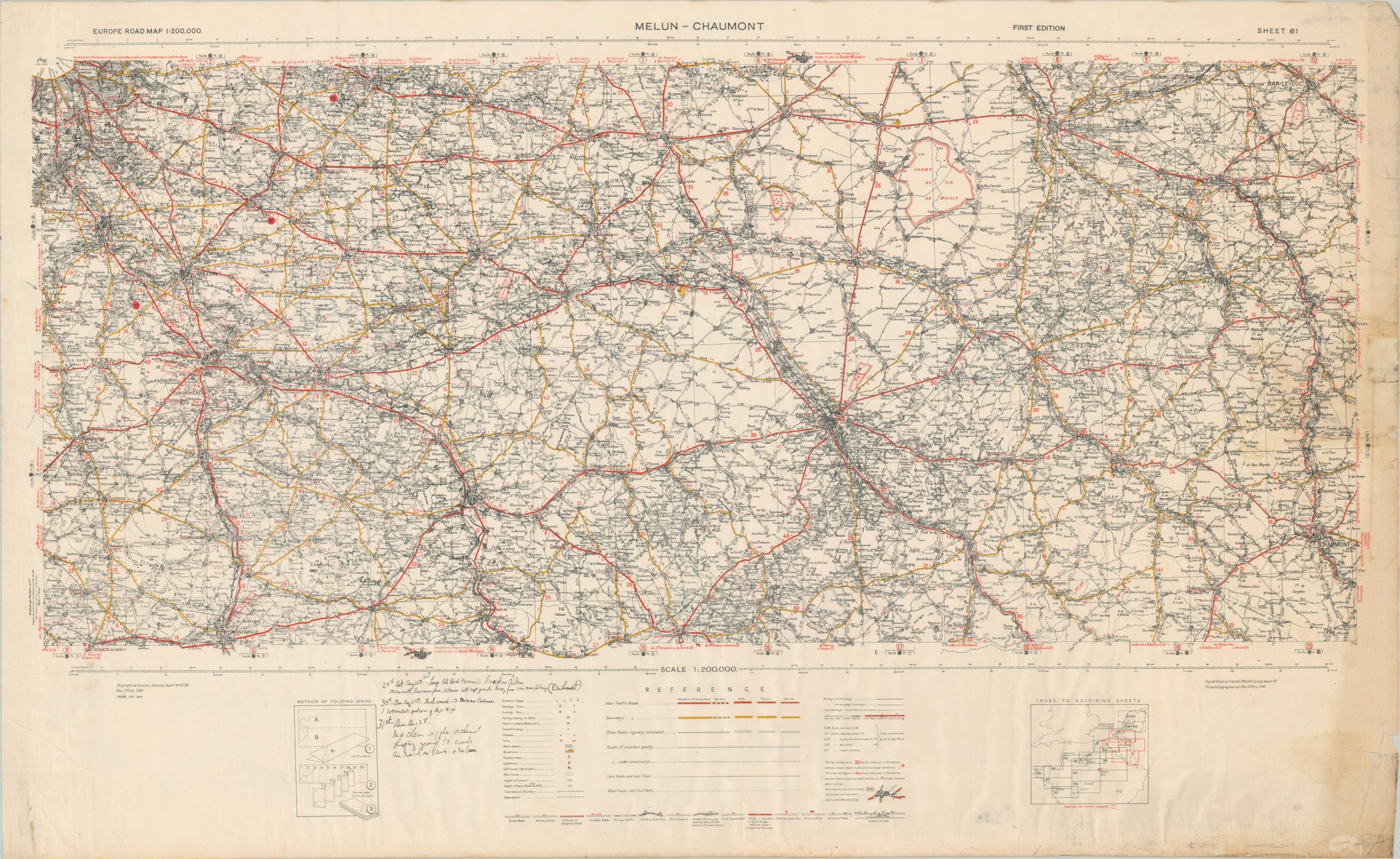 DRAFT - Hand Written Accounts of WWII travels on a set of 1940s European Road Maps