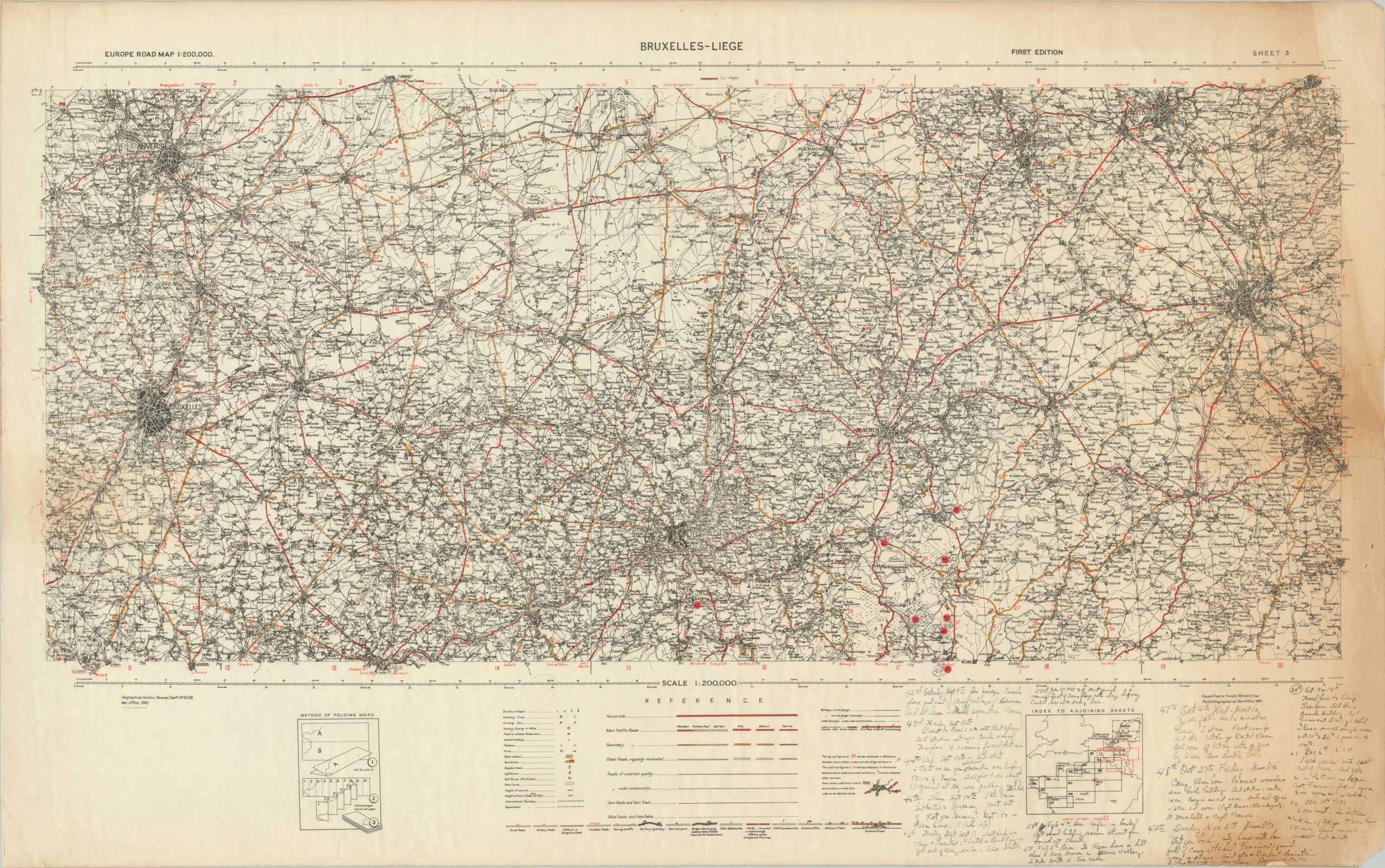 DRAFT - Hand Written Accounts of WWII travels on a set of 1940s European Road Maps