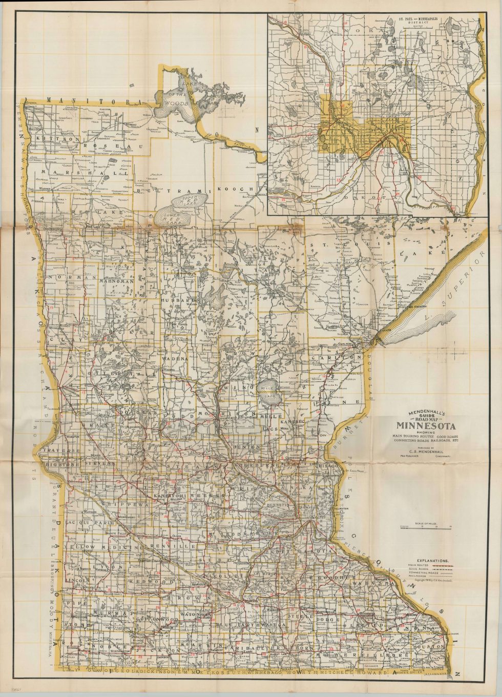 Mendenhall's Guide and Road Map of Minnesota - Curtis Wright Maps