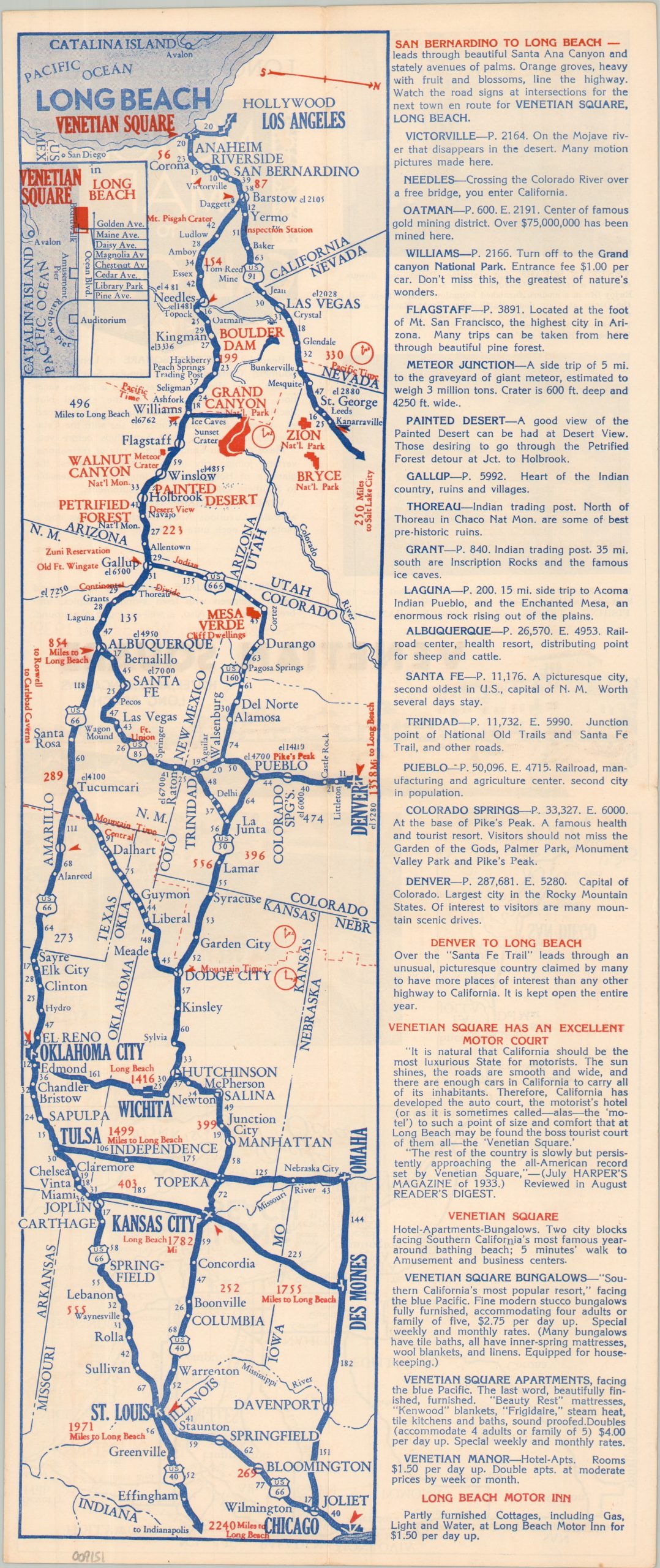 Chicago, St. Louis, Kansas City, Denver to Long Beach, Calif. Motor Map to California