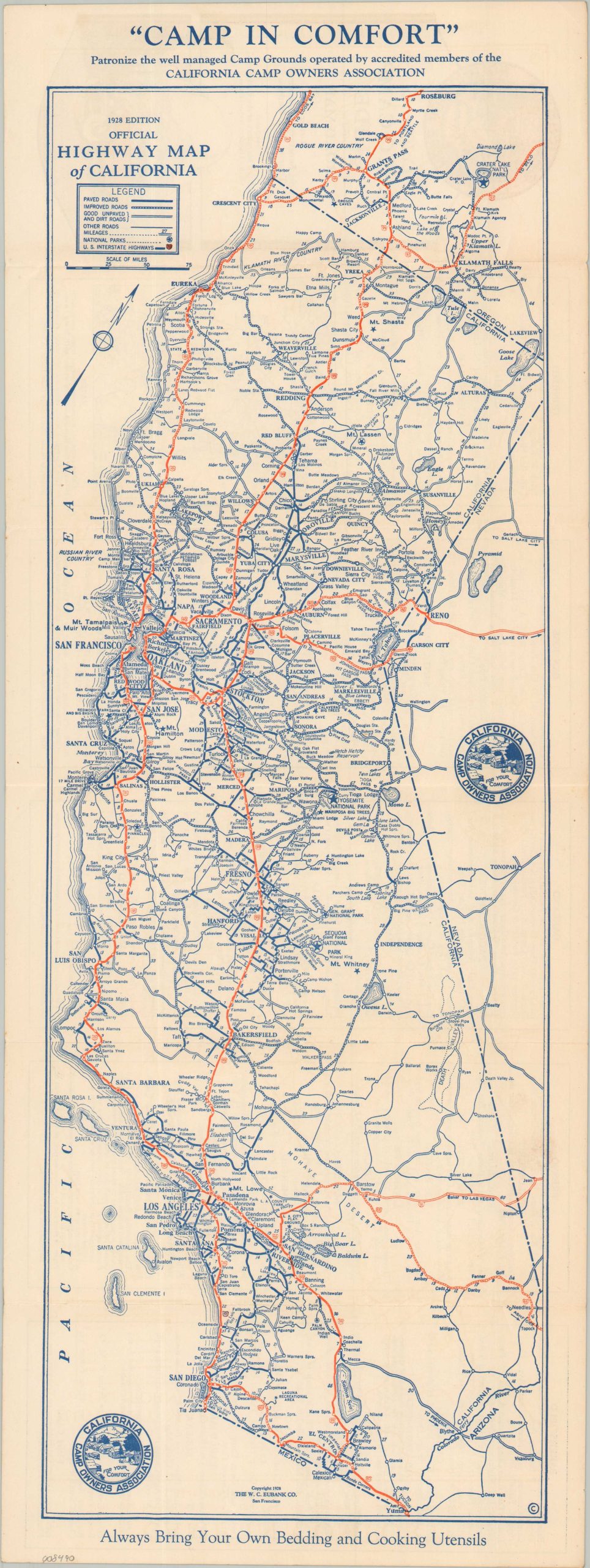 1928 Edition Official Highway Map of California