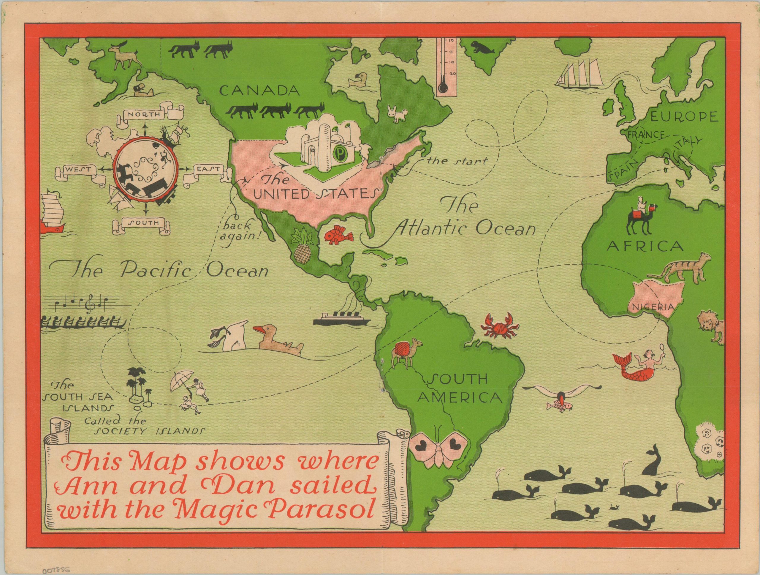 This Map shows where Ann and Dan sailed with the Magic Parasol